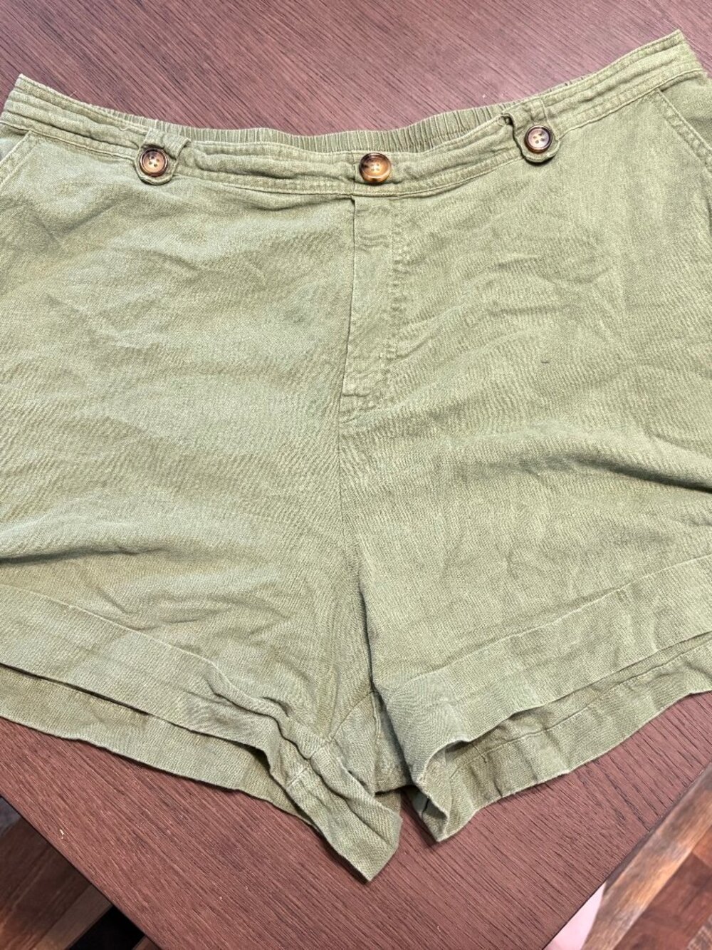 Size XL Light Olive Green Linen Stretch Waist Band Short